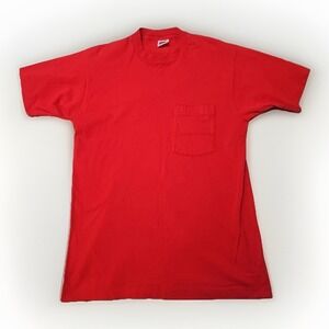 Vtg BVD Shirt Men Large Red Pocket Crewneck Made USA Single Stitch 90s 38" Chest